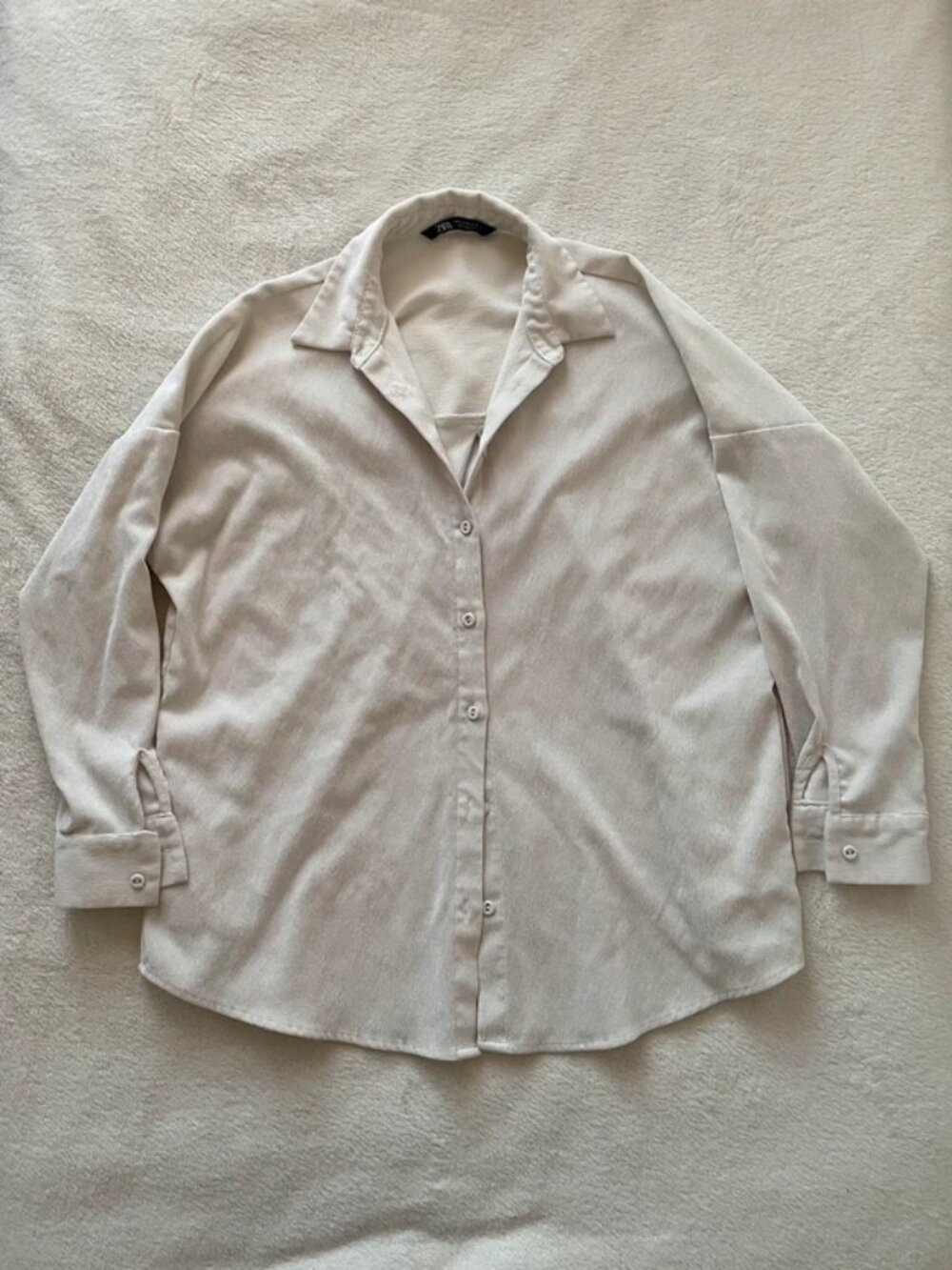 Stone Beige Zara Oversized Corduroy Shirt With Pockets Size M